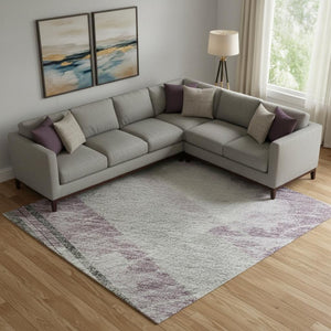 HomeRoots 9' X 12' Stylish Lavender Gray & Silver Striped Washable Area Rug with UV Protection & Durability 694289