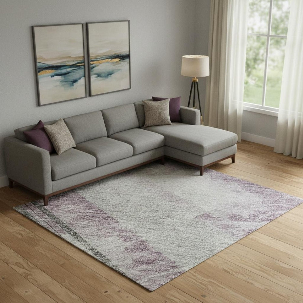 HomeRoots 10' Stylish Lavender Gray & Silver Striped Washable Area Rug with UV Protection for Family Spaces 694290