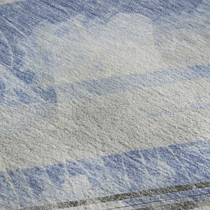HomeRoots 5' X 8' Striped Sky Blue, Gray & Silver Washable Area Rug with UV Protection for Stylish Living Spaces 694292