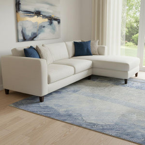 HomeRoots 8' Sky Blue Gray and Silver Striped Washable Area Rug – UV Protected, Durable, Stain-Resistant Design 694294