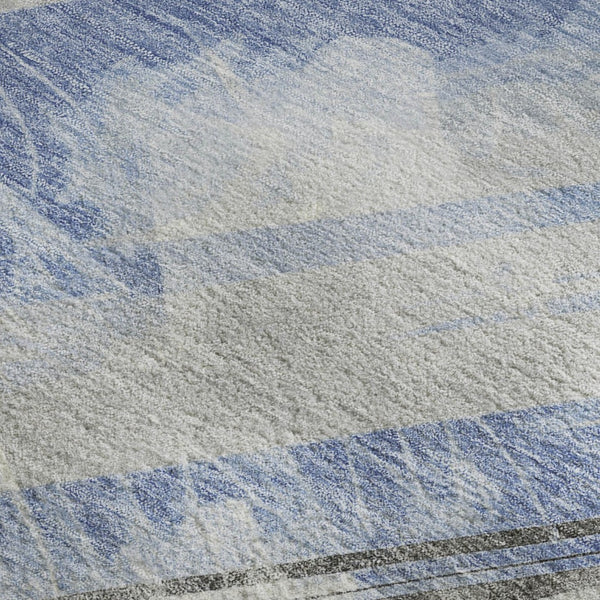 HomeRoots 8' Sky Blue Gray and Silver Striped Washable Area Rug – UV Protected, Durable, Stain-Resistant Design 694294
