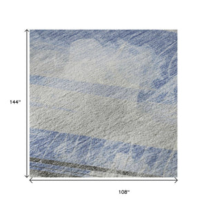 HomeRoots 9' Sky Blue Gray Silver Striped Area Rug - Durable, Washable, UV Protected for Indoor & Outdoor Use 694295