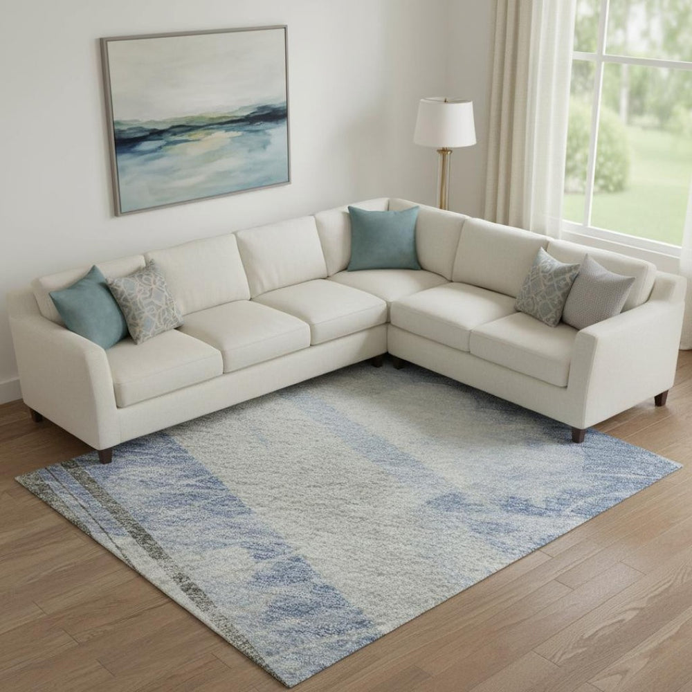 HomeRoots 9' Sky Blue Gray Silver Striped Area Rug - Durable, Washable, UV Protected for Indoor & Outdoor Use 694295