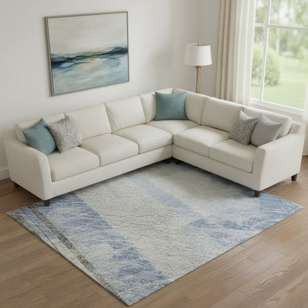 HomeRoots 9' Sky Blue Gray Silver Striped Area Rug - Durable, Washable, UV Protected for Indoor & Outdoor Use 694295