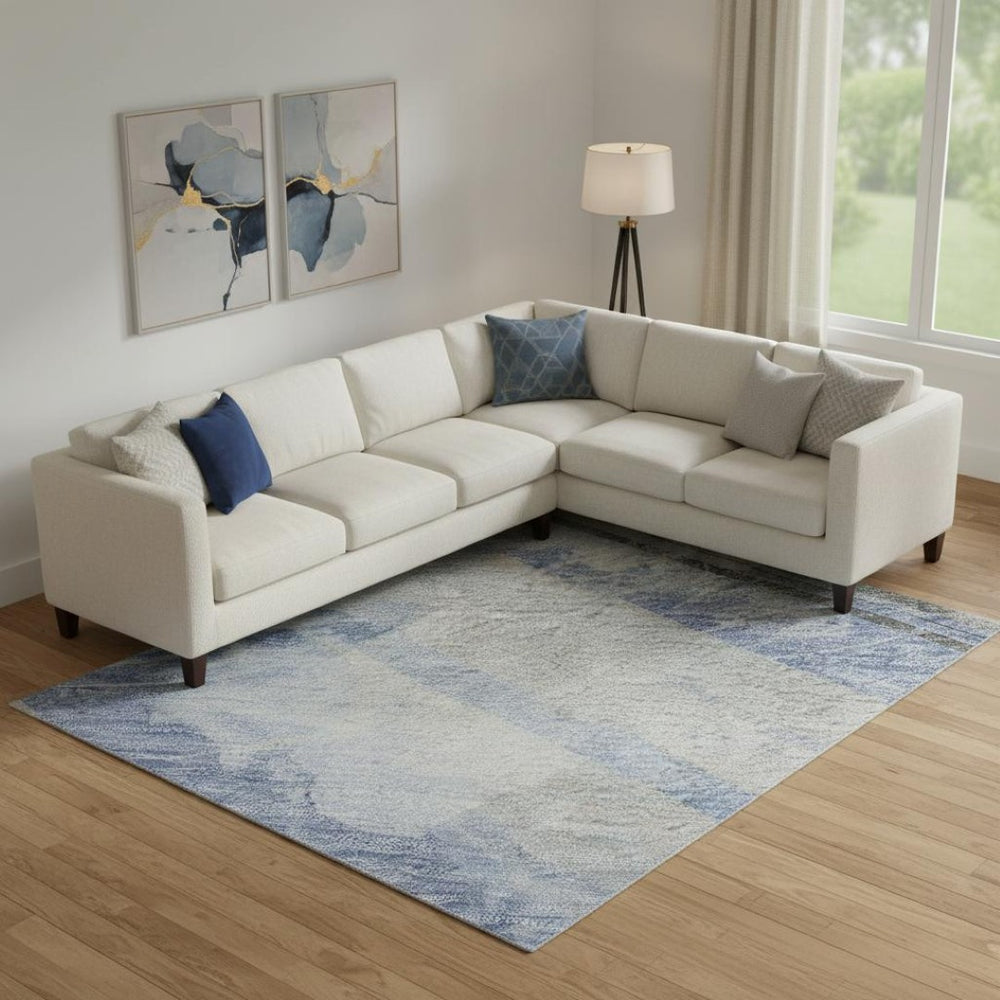 HomeRoots 10' Sky Blue, Gray & Silver Striped Area Rug – Washable, UV-Protected, Non-Slip Design for Busy Homes 694296