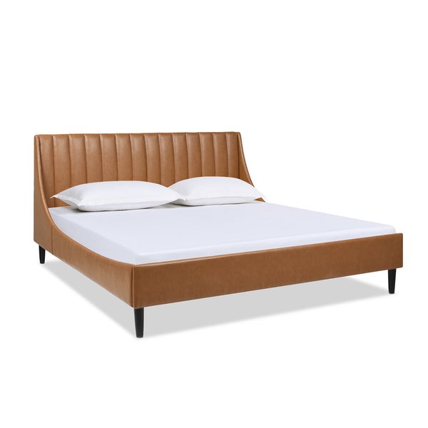 English Elm Jennifer Taylor Home - Aspen Vertical Tufted Headboard Bed Set - King, Caramel Tan Faux Leather For Modern Bedroom Elegance B2719P238521