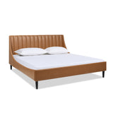 English Elm Aspen Vertical Tufted Headboard Platform Bed Set, King, Caramel Tan Brown Faux Leather