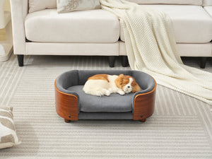 English Elm Scandinavian Elevated Pet Sofa Bed with Walnut Bent Wood Back, Velvet Stain-Resistant Fabric, Cozy Rest Dark Gray W794125914