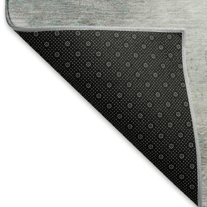 HomeRoots 9' X 12' Durable Teal Gray & Silver Striped Area Rug - Washable, UV-Protected, Pet-Friendly Design 694301