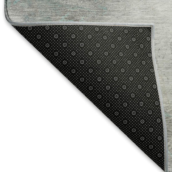 HomeRoots 9' X 12' Durable Teal Gray & Silver Striped Area Rug - Washable, UV-Protected, Pet-Friendly Design 694301