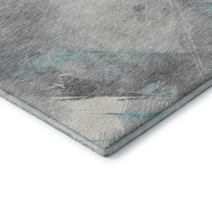 HomeRoots 9' X 12' Durable Teal Gray & Silver Striped Area Rug - Washable, UV-Protected, Pet-Friendly Design 694301