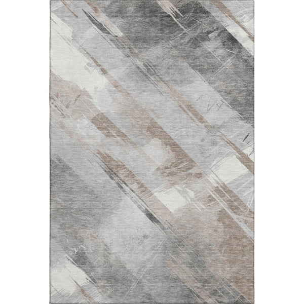 HomeRoots 5' X 8' Taupe Gray & Silver Striped Washable Area Rug – Durable, UV-Protected, and Easy Care Solution! 694304