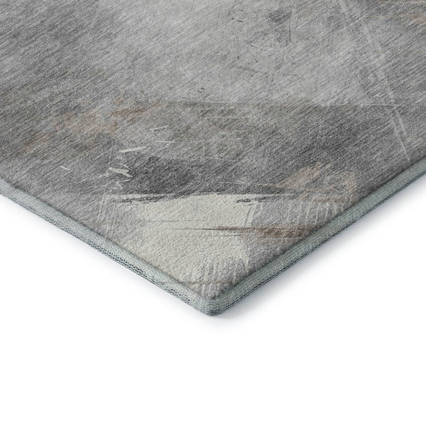 HomeRoots 5' X 8' Taupe Gray & Silver Striped Washable Area Rug – Durable, UV-Protected, and Easy Care Solution! 694304