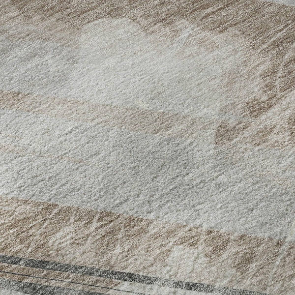 HomeRoots 5' X 8' Taupe Gray & Silver Striped Washable Area Rug – Durable, UV-Protected, and Easy Care Solution! 694304