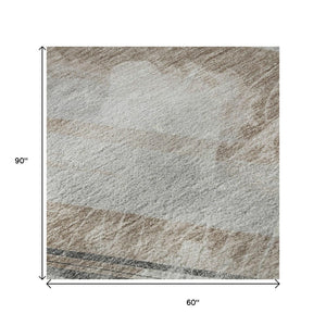 HomeRoots 5' X 8' Taupe Gray & Silver Striped Washable Area Rug – Durable, UV-Protected, and Easy Care Solution! 694304