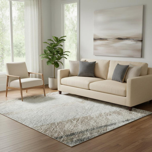 HomeRoots 5' X 8' Taupe Gray & Silver Striped Washable Area Rug – Durable, UV-Protected, and Easy Care Solution! 694304