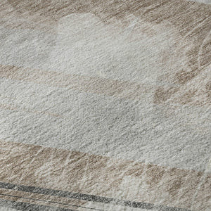HomeRoots 8' Taupe Gray and Silver Striped Area Rug - Washable, UV-Protected, Durable for High-Traffic Spaces 694306