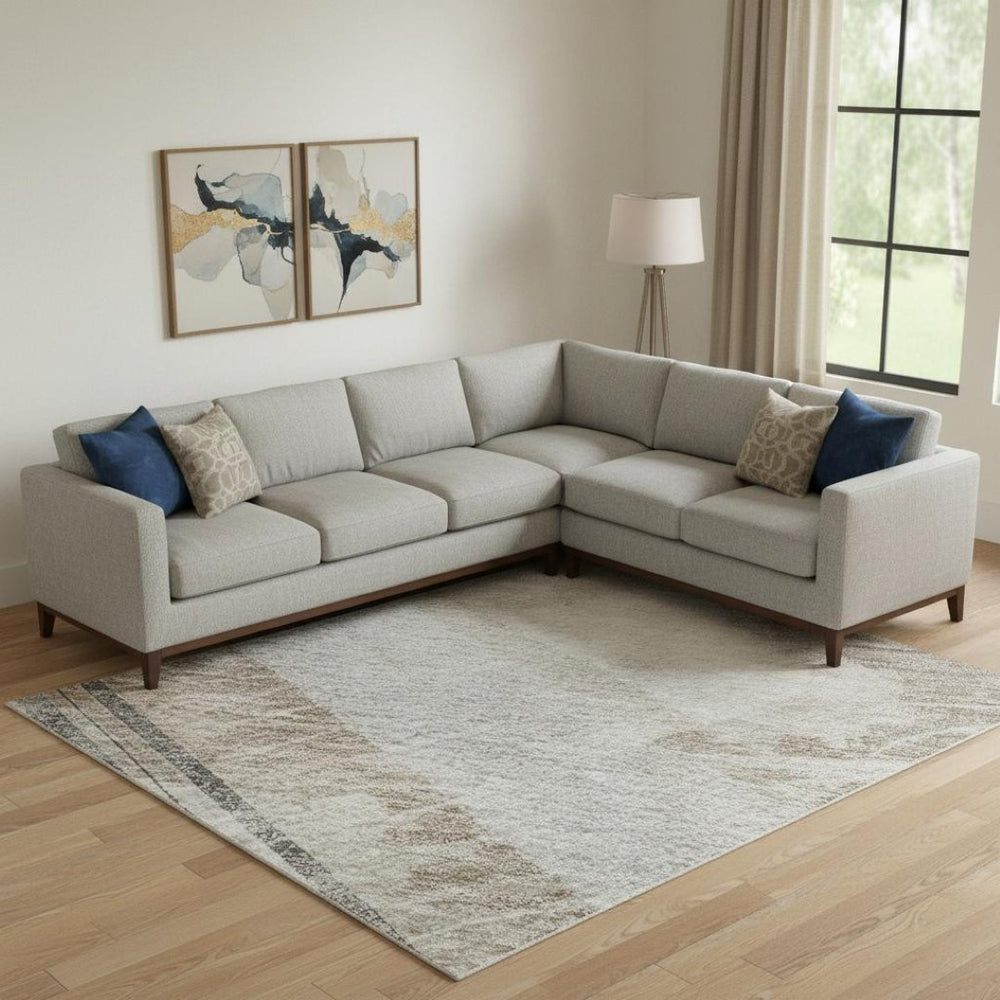 HomeRoots 9' X 12' Washable Area Rug in Taupe Gray & Silver Stripes - UV Protected, Stain-Resistant Design 694307