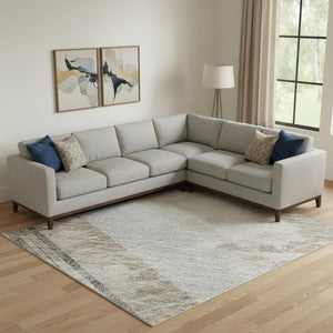 HomeRoots 9' X 12' Washable Area Rug in Taupe Gray & Silver Stripes - UV Protected, Stain-Resistant Design 694307