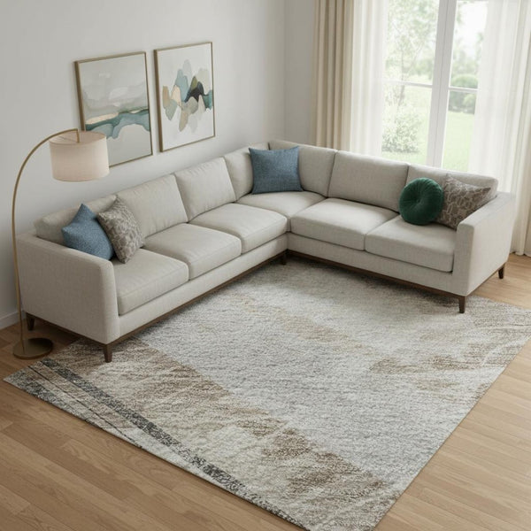 HomeRoots 10' Taupe Gray and Silver Striped Washable Area Rug with UV Protection for Busy Homes & Décor 694309