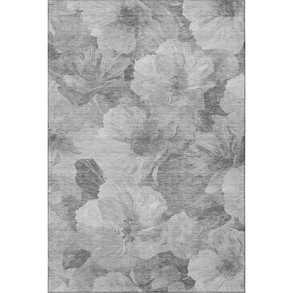 HomeRoots 5' X 8' Gray Silver Charcoal Floral Washable Area Rug - UV Protected, Stain-Resistant, Non-Slip! 694312