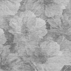 HomeRoots 8' Gray Silver And Charcoal Floral Area Rug - Washable, Stain Resistant, UV Protected for Busy Homes 694314