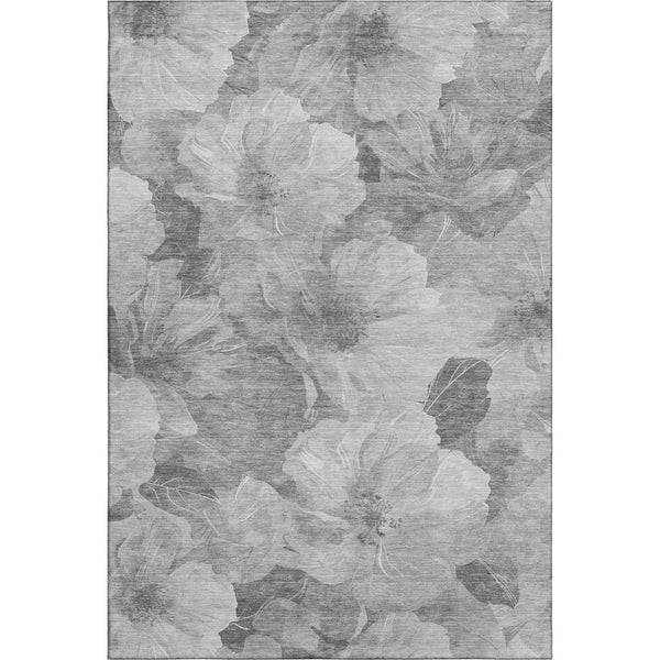 HomeRoots 10' X 14' Washable Floral Area Rug in Gray, Silver & Charcoal - Stain Resistant & UV Protected 694316