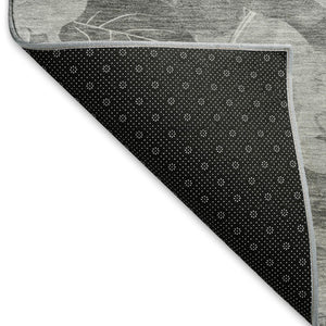 HomeRoots 10' X 14' Washable Floral Area Rug in Gray, Silver & Charcoal - Stain Resistant & UV Protected 694316