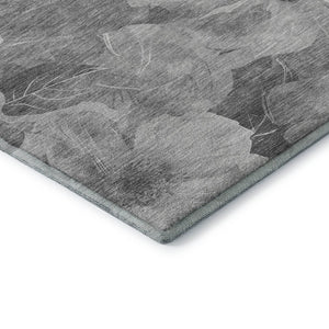 HomeRoots 10' X 14' Washable Floral Area Rug in Gray, Silver & Charcoal - Stain Resistant & UV Protected 694316