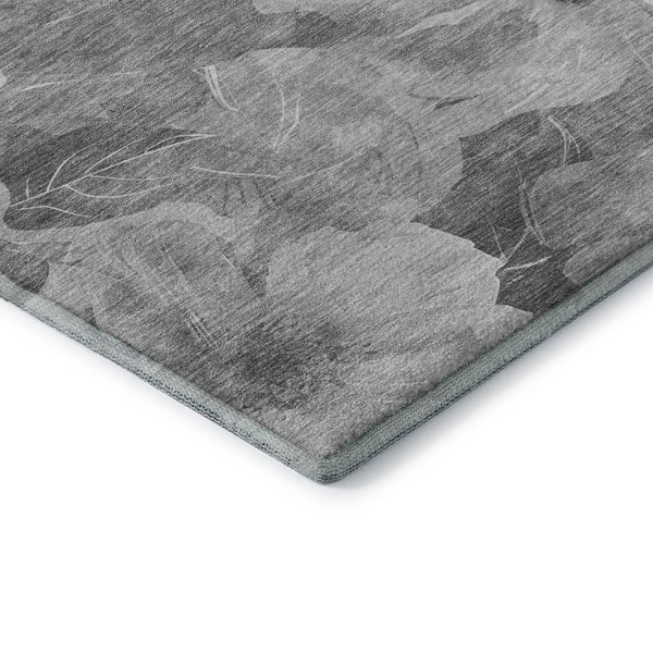HomeRoots 10' X 14' Washable Floral Area Rug in Gray, Silver & Charcoal - Stain Resistant & UV Protected 694316
