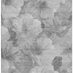HomeRoots 10' X 14' Washable Floral Area Rug in Gray, Silver & Charcoal - Stain Resistant & UV Protected 694316