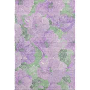HomeRoots 5' X 8' Floral Area Rug in Lavender and Green - Washable, Stain Resistant, UV Protected for Homes 694318