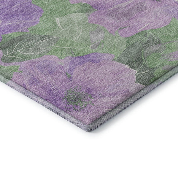 HomeRoots 5' X 8' Floral Area Rug in Lavender and Green - Washable, Stain Resistant, UV Protected for Homes 694318