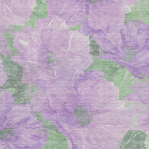 HomeRoots 5' X 8' Floral Area Rug in Lavender and Green - Washable, Stain Resistant, UV Protected for Homes 694318