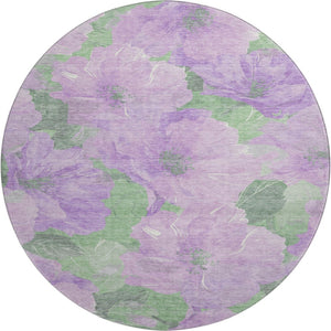 HomeRoots 8' X 8' Floral Round Rug in Lavender & Green – Washable, UV-Protected, & Pet-Friendly Home Decor 694319