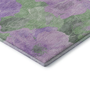 HomeRoots 8' X 8' Floral Round Rug in Lavender & Green – Washable, UV-Protected, & Pet-Friendly Home Decor 694319