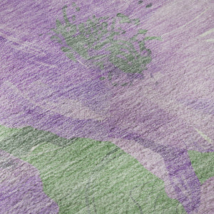 HomeRoots 8' X 8' Floral Round Rug in Lavender & Green – Washable, UV-Protected, & Pet-Friendly Home Decor 694319