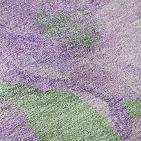 HomeRoots 8' X 8' Floral Round Rug in Lavender & Green – Washable, UV-Protected, & Pet-Friendly Home Decor 694319