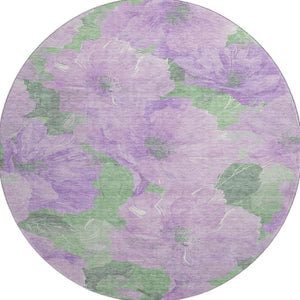 HomeRoots 8' X 8' Floral Round Rug in Lavender & Green – Washable, UV-Protected, & Pet-Friendly Home Decor 694319