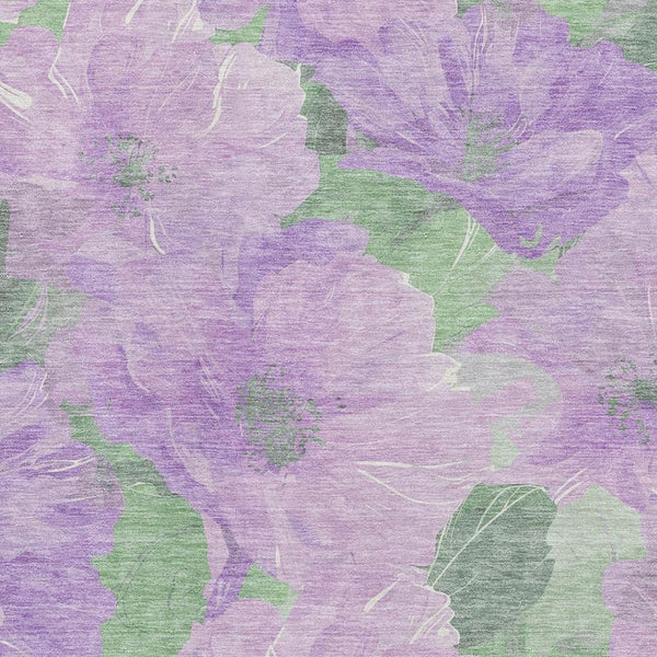 HomeRoots 8' Elegant Lavender and Green Floral Washable Area Rug with UV Protection and Stain Resistance 694320
