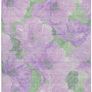 HomeRoots 8' Elegant Lavender and Green Floral Washable Area Rug with UV Protection and Stain Resistance 694320