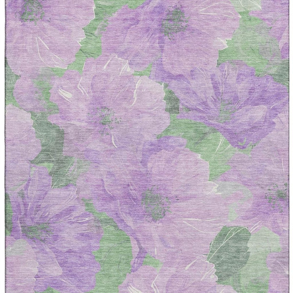 HomeRoots 8' Elegant Lavender and Green Floral Washable Area Rug with UV Protection and Stain Resistance 694320