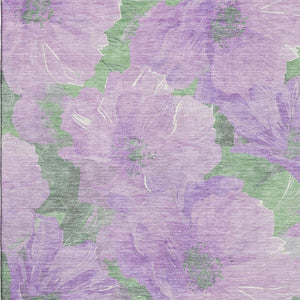 HomeRoots 9' X 12' Floral Area Rug in Lavender & Green – Washable, UV Protected, Durable & Stylish Design 694321