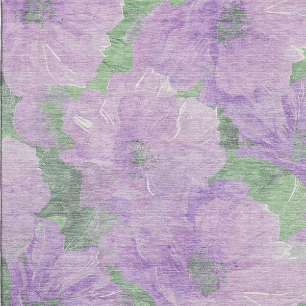 HomeRoots 9' X 12' Floral Area Rug in Lavender & Green – Washable, UV Protected, Durable & Stylish Design 694321