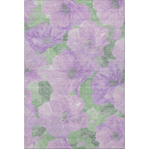 HomeRoots 9' X 12' Floral Area Rug in Lavender & Green – Washable, UV Protected, Durable & Stylish Design 694321