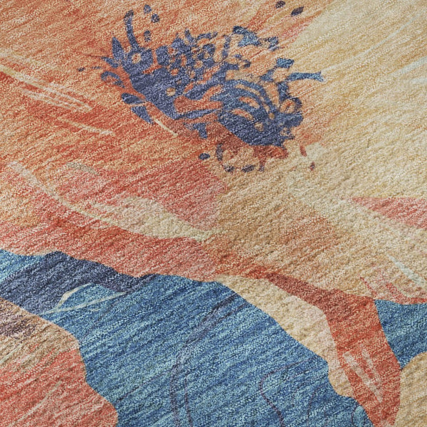 HomeRoots 8' X 8' Floral Washable Round Rug with UV Protection – Stylish Peach & Blue Design for Any Room 694325