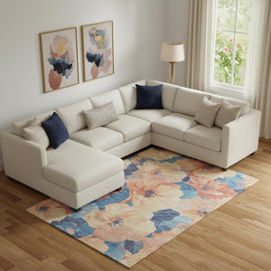 HomeRoots 10' X 14' Washable Peach & Blue Floral Area Rug with UV Protection for Stylish Living Spaces 694328
