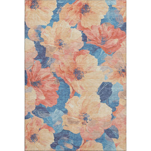 HomeRoots 10' X 14' Washable Peach & Blue Floral Area Rug with UV Protection for Stylish Living Spaces 694328