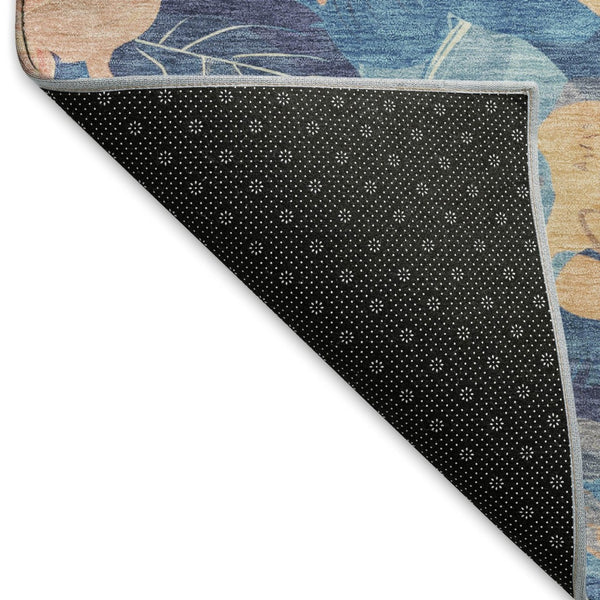 HomeRoots 10' X 14' Washable Peach & Blue Floral Area Rug with UV Protection for Stylish Living Spaces 694328