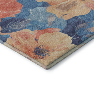 HomeRoots 10' X 14' Washable Peach & Blue Floral Area Rug with UV Protection for Stylish Living Spaces 694328
